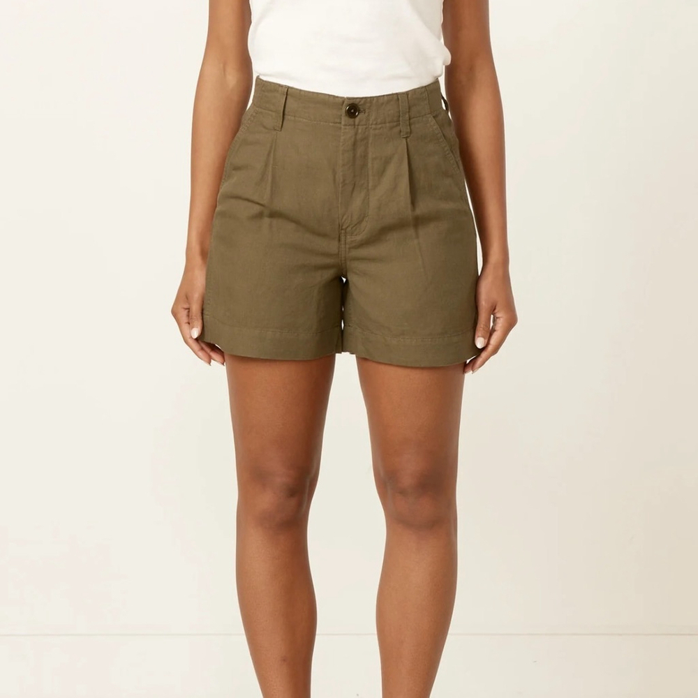 Alex Mill Pleated Short Linen Blend in Puglia Olive Retail $135 | Size 8